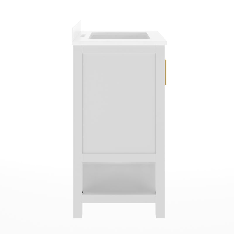Vigo 24 Inch Bathroom Vanity with Ceramic Sink, Carrara Marble Finish Countertop, Storage Cabinet with Soft Close Doors and Open Shelf