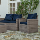 Atlas 4 Piece Patio Set Contemporary Loveseat, 2 Chair and Coffee Table Set with  Back Pillows and Seat Cushions