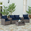 Atlas 4 Piece Patio Set Contemporary Loveseat, 2 Chair and Coffee Table Set with  Back Pillows and Seat Cushions
