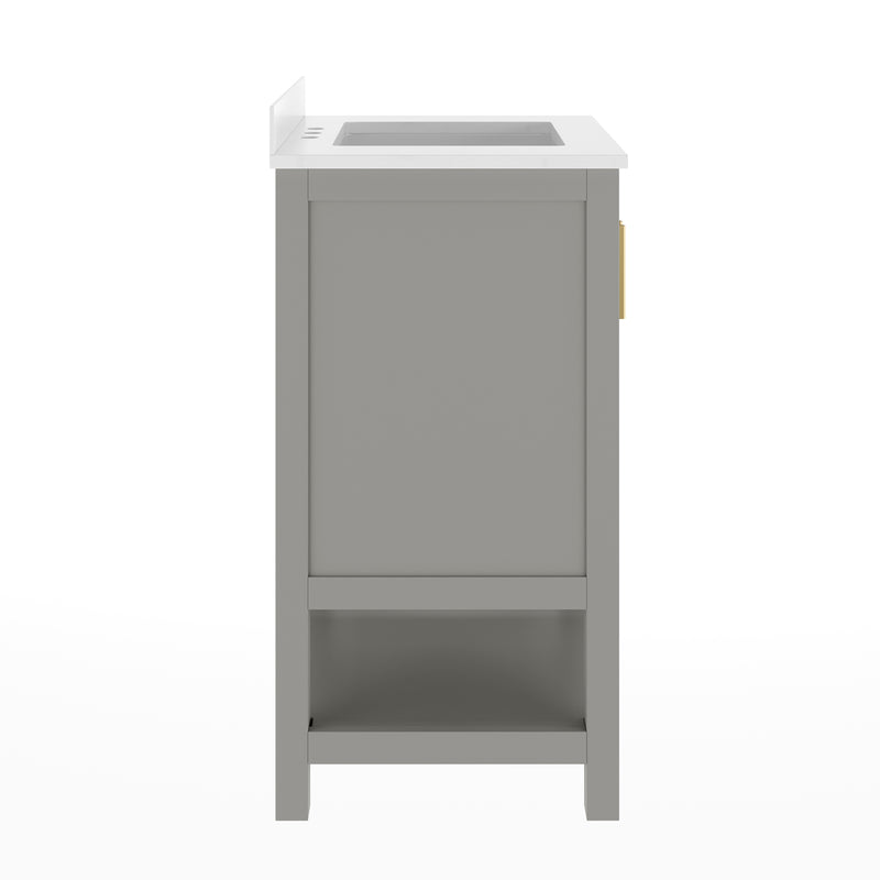 Vigo 24 Inch Bathroom Vanity with Ceramic Sink, Carrara Marble Finish Countertop, Storage Cabinet with Soft Close Doors and Open Shelf