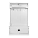 Wallen Hallway Tree with Bench Seating, 4 Double Coat Hooks, Upper Storage and Double Door Under Bench Storage in White