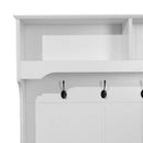 Wallen Hallway Tree with Bench Seating, 4 Double Coat Hooks, Upper Storage and Double Door Under Bench Storage in White
