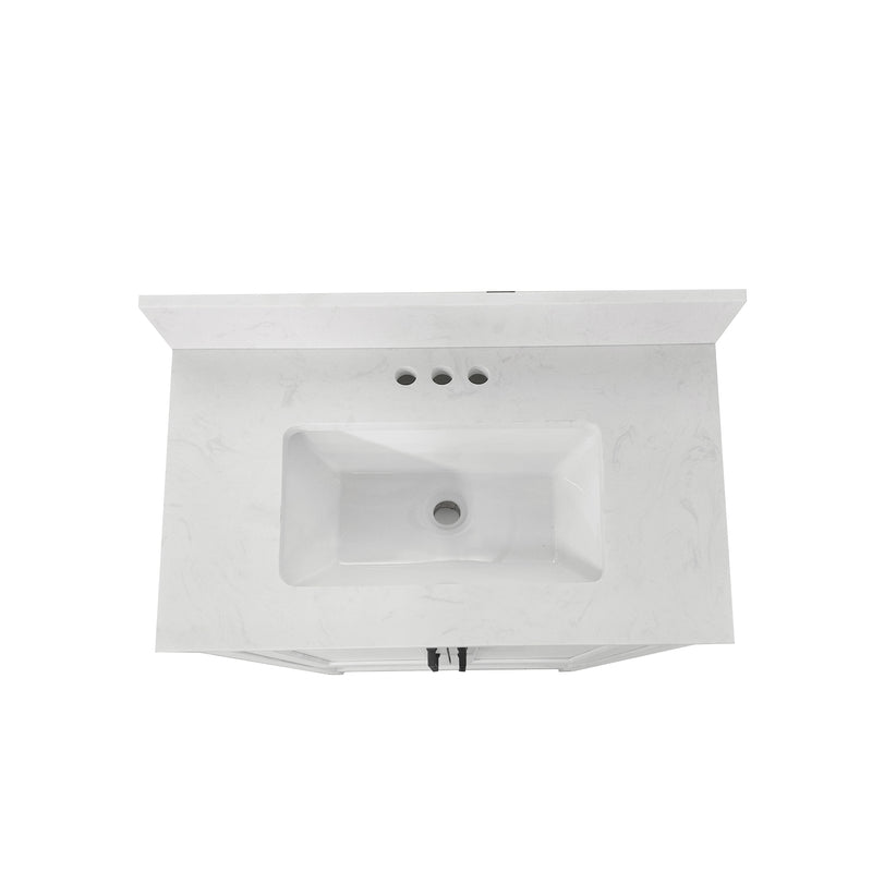 Vigo 30 Inch Bathroom Vanity with Ceramic Sink, Carrara Marble Finish Countertop, Storage Cabinet with Soft Close Doors and Open Shelf