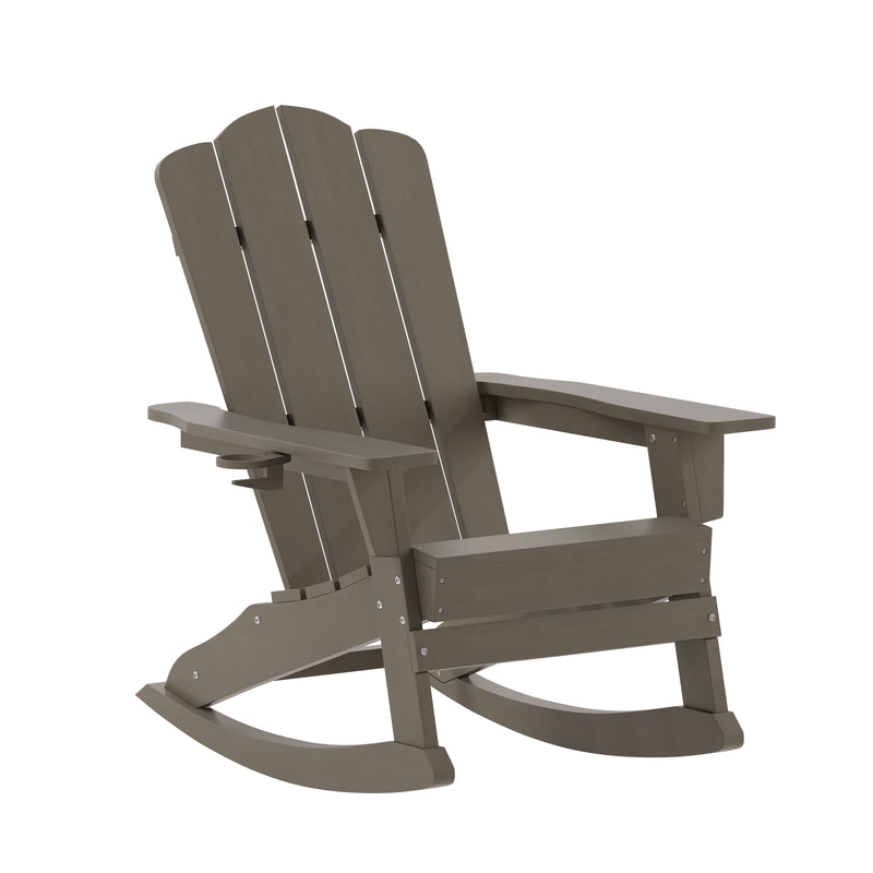 Nassau Adirondack Rocking Chair with Cup Holder, Weather Resistant HDPE Adirondack Rocking Chair