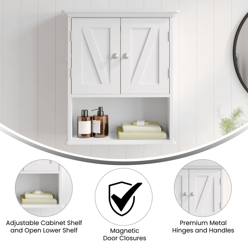 Delilah Wall Mounted Bathroom Medicine Cabinet with Adjustable Cabinet Shelf, Lower Open Shelf, and 2 Magnetic Closure Doors