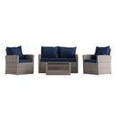 Atlas 4 Piece Patio Set Contemporary Loveseat, 2 Chair and Coffee Table Set with  Back Pillows and Seat Cushions