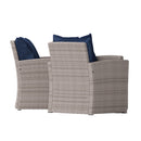 Atlas 4 Piece Patio Set Contemporary Loveseat, 2 Chair and Coffee Table Set with  Back Pillows and Seat Cushions