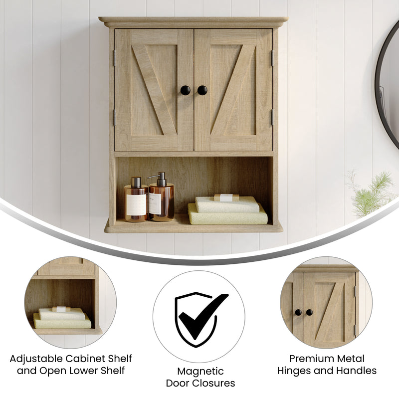 Delilah Wall Mounted Bathroom Medicine Cabinet with Adjustable Cabinet Shelf, Lower Open Shelf, and 2 Magnetic Closure Doors