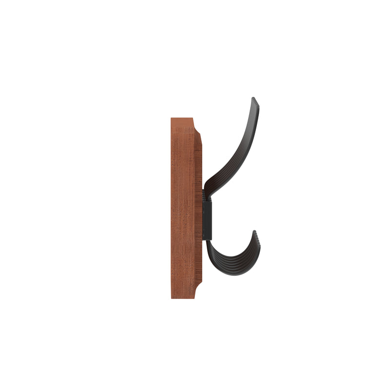 Enid 34 Inch Wall Mount Pine Wood Storage Rack with Hanging Hooks, Entryway, Kitchen, Bathroom