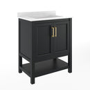 Vigo 30 Inch Bathroom Vanity with Ceramic Sink, Carrara Marble Finish Countertop, Storage Cabinet with Soft Close Doors and Open Shelf