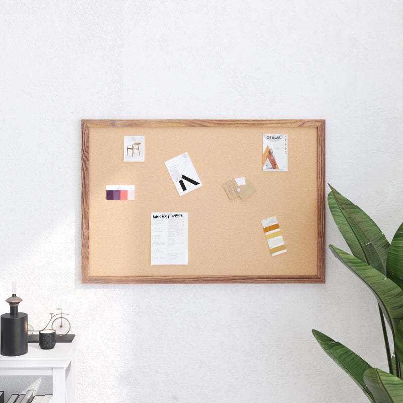Cristal 24x36 Cork Display Board with Wooden Frame and Push Pins