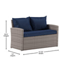 Atlas 4 Piece Patio Set Contemporary Loveseat, 2 Chair and Coffee Table Set with  Back Pillows and Seat Cushions