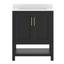 Vigo 30 Inch Bathroom Vanity with Ceramic Sink, Carrara Marble Finish Countertop, Storage Cabinet with Soft Close Doors and Open Shelf