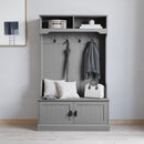 Wallen Hallway Tree with Bench Seating, 4 Double Coat Hooks, Upper Storage and Double Door Under Bench Storage in Gray