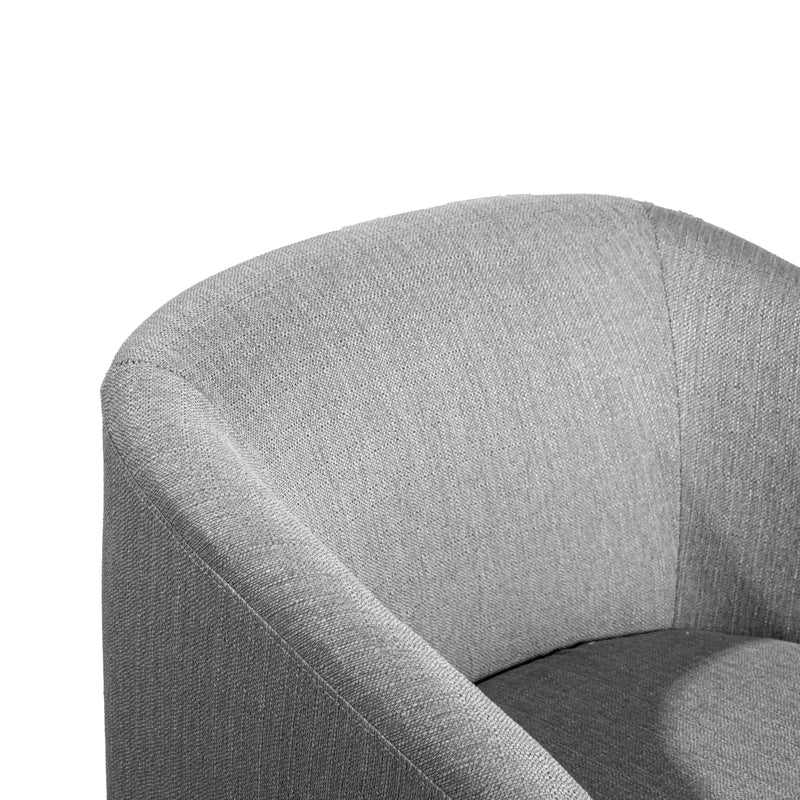 Caro Fabric Upholstered Club Style Barrel Chair with Sloped Armrests and 360 Degree Swivel Base in a Woodgrain Vinyl Wrap