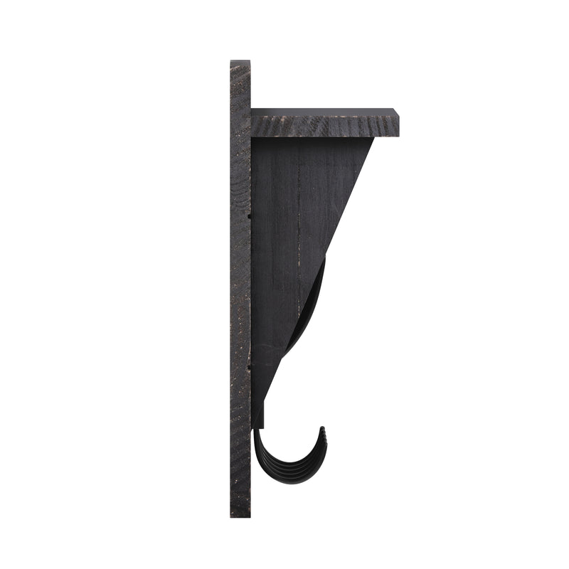 Enid Black Wash Pine Wood 24 Inch Wall Mount Storage Rack with Hanging Hooks and Upper Display Shelf