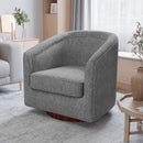 Wyn Fabric Upholstered Club Style Barrel Chair with Sloped Armrests and 360 Degree Swivel Base in a Woodgrain Vinyl Wrap
