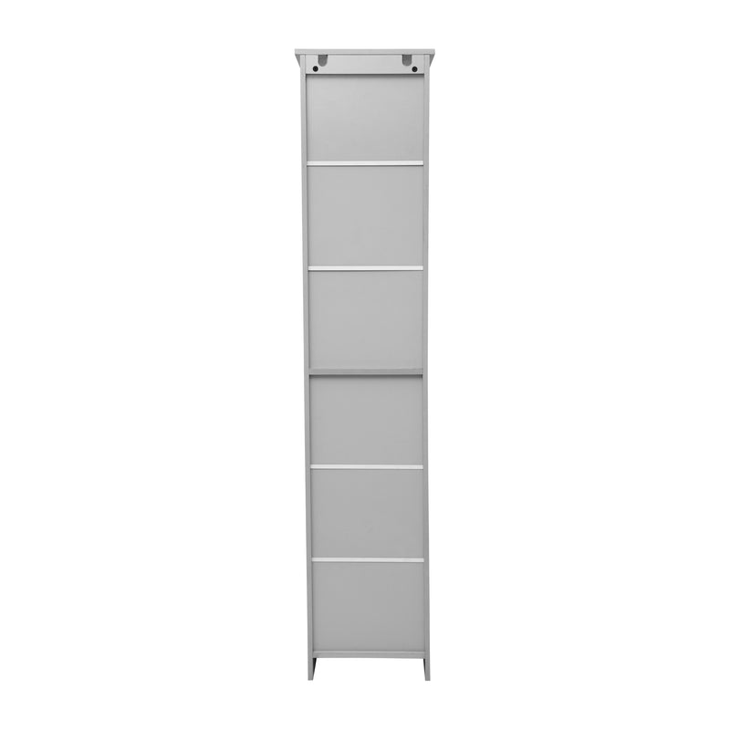 Vigo Slim Linen Tower Organizer with 2 Adjustable Cabinet Shelves, 3 Open Shelves, and Magnetic Closure Doors