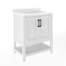 Vigo 30 Inch Bathroom Vanity with Ceramic Sink, Carrara Marble Finish Countertop, Storage Cabinet with Soft Close Doors and Open Shelf