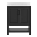 Vigo 30 Inch Bathroom Vanity with Ceramic Sink, Carrara Marble Finish Countertop, Storage Cabinet with Soft Close Doors and Open Shelf