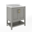 Vigo 30 Inch Bathroom Vanity with Ceramic Sink, Carrara Marble Finish Countertop, Storage Cabinet with Soft Close Doors and Open Shelf