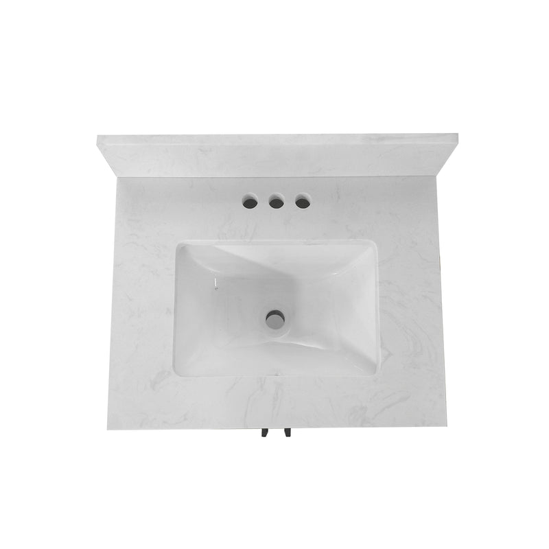 Vigo 24 Inch Bathroom Vanity with Ceramic Sink, Carrara Marble Finish Countertop, Storage Cabinet with Soft Close Doors and Open Shelf