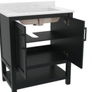 Vigo 30 Inch Bathroom Vanity with Ceramic Sink, Carrara Marble Finish Countertop, Storage Cabinet with Soft Close Doors and Open Shelf