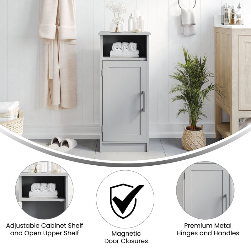 Vigo Bathroom Storage Cabinet with Adjustable Cabinet Shelf, Upper Open Shelf, and Magnetic Closure Door