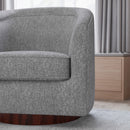 Wyn Fabric Upholstered Club Style Barrel Chair with Sloped Armrests and 360 Degree Swivel Base in a Woodgrain Vinyl Wrap