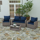 Atlas 4 Piece Patio Set Contemporary Loveseat, 2 Chair and Coffee Table Set with  Back Pillows and Seat Cushions