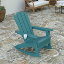 Nassau Adirondack Rocking Chair with Cup Holder, Weather Resistant HDPE Adirondack Rocking Chair