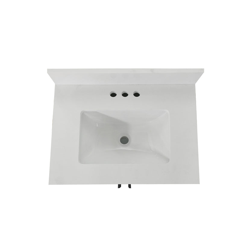 Vigo 24 Inch Bathroom Vanity with Ceramic Sink, Carrara Marble Finish Countertop, Storage Cabinet with Soft Close Doors and Open Shelf