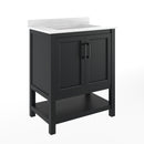 Vigo 30 Inch Bathroom Vanity with Ceramic Sink, Carrara Marble Finish Countertop, Storage Cabinet with Soft Close Doors and Open Shelf