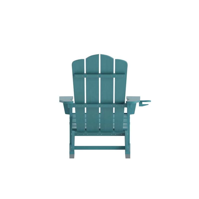 Nassau Adirondack Rocking Chair with Cup Holder, Weather Resistant HDPE Adirondack Rocking Chair