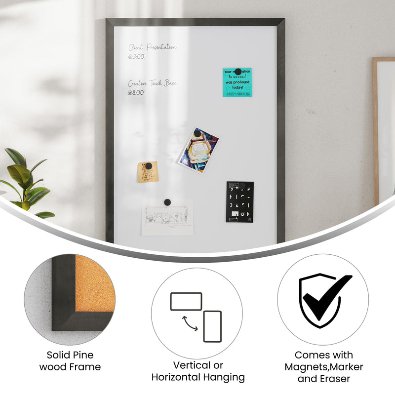 Cilla 24x36 Magnetic White Board with Dry Erase Marker, 4 Magnets and Eraser