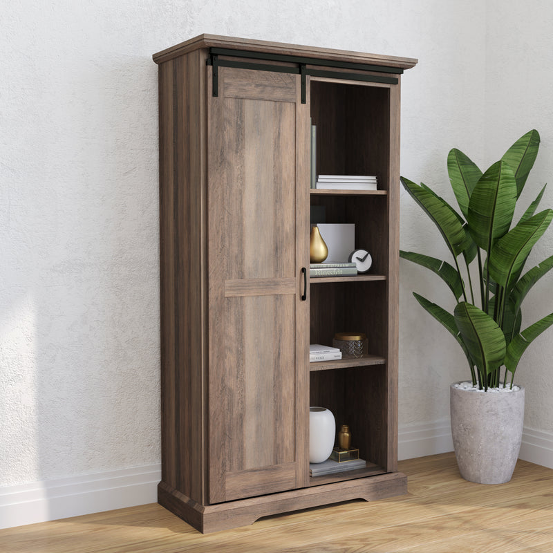 Finnoula 36" Wide Farmhouse Storage Cabinet, Semi-Open Storage with Sliding Barn Door