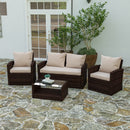 Atlas 4 Piece Patio Set Contemporary Loveseat, 2 Chair and Coffee Table Set with  Back Pillows and Seat Cushions