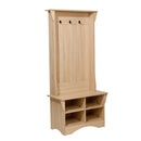 Whitman Hallway Tree with Bench Seating, 3 Single Coat Hooks and Lower Storage with Adjustable Shelves