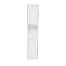 Delilah Slim Linen Tower Organizer with Storage Drawer, Upper and Lower Cabinets with Magnetic Closure Doors and Open Shelf