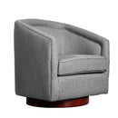Wyn Fabric Upholstered Club Style Barrel Chair with Sloped Armrests and 360 Degree Swivel Base in a Woodgrain Vinyl Wrap