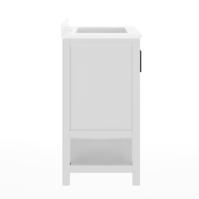Vigo 24 Inch Bathroom Vanity with Ceramic Sink, Carrara Marble Finish Countertop, Storage Cabinet with Soft Close Doors and Open Shelf