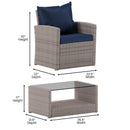 Atlas 4 Piece Patio Set Contemporary Loveseat, 2 Chair and Coffee Table Set with  Back Pillows and Seat Cushions