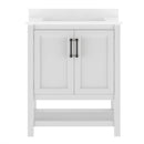 Vigo 30 Inch Bathroom Vanity with Ceramic Sink, Carrara Marble Finish Countertop, Storage Cabinet with Soft Close Doors and Open Shelf