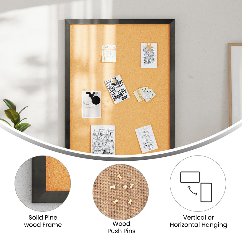 Cristal 24x36 Cork Display Board with Wooden Frame and Push Pins
