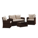 Atlas 4 Piece Patio Set Contemporary Loveseat, 2 Chair and Coffee Table Set with  Back Pillows and Seat Cushions