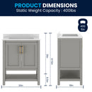 Vigo 30 Inch Bathroom Vanity with Ceramic Sink, Carrara Marble Finish Countertop, Storage Cabinet with Soft Close Doors and Open Shelf