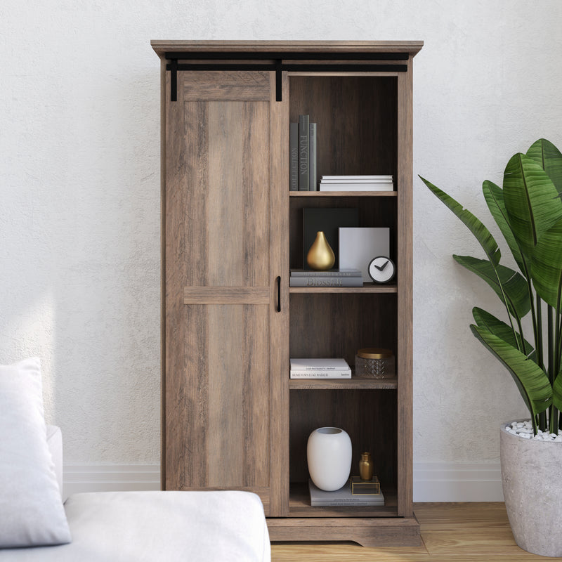 Finnoula 36" Wide Farmhouse Storage Cabinet, Semi-Open Storage with Sliding Barn Door