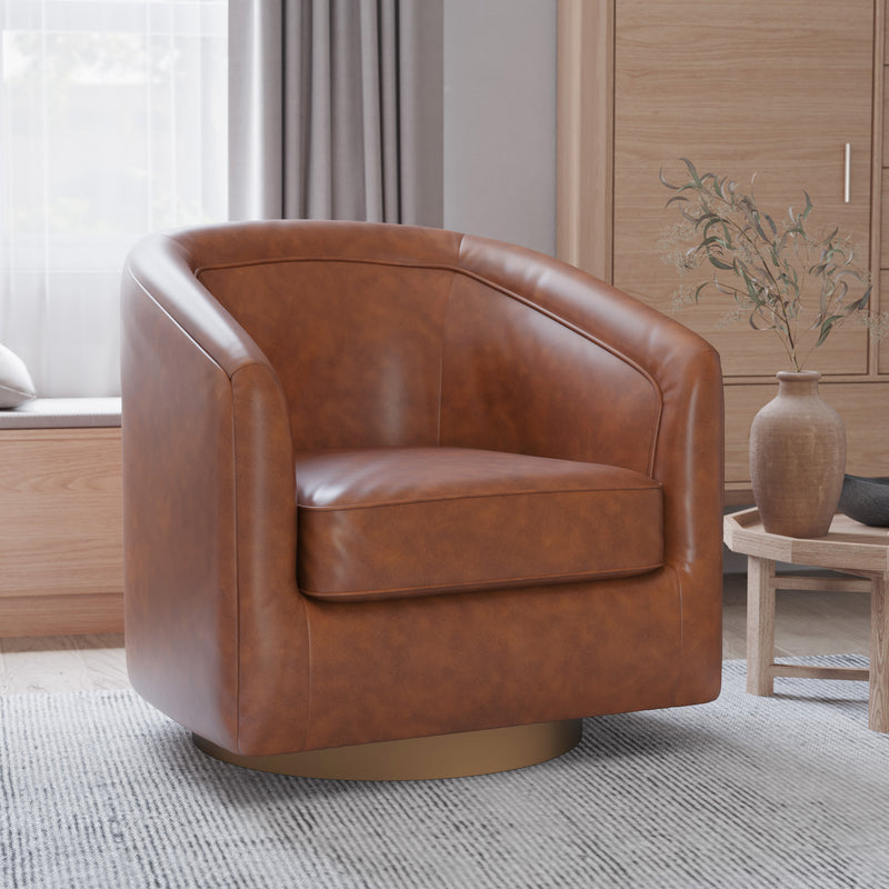 Wyn Faux Leather Upholstered Club Style Barrel Chair with Sloped Armrests and 360 Degree Swivel Base