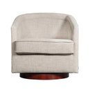 Wyn Fabric Upholstered Club Style Barrel Chair with Sloped Armrests and 360 Degree Swivel Base in a Woodgrain Vinyl Wrap