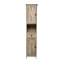 Delilah Slim Linen Tower Organizer with Storage Drawer, Upper and Lower Cabinets with Magnetic Closure Doors and Open Shelf